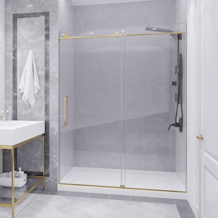 Anzzi Leon 60 in. x 76 in. Frameless Sliding Shower Door in Brushed Gold SD-AZ8077-02BG